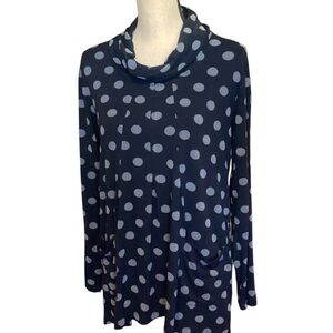 Komil Spot Pattern Long Sleeve Jersey Knit Pocket Tunic Top Deep Navy Medium